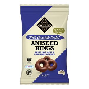 Hugos Milk Chocolate Aniseed Rings 140g